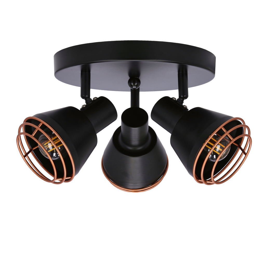 Neria lampa sufitowa plafon czarny 3x40W E14 klosz miedziany