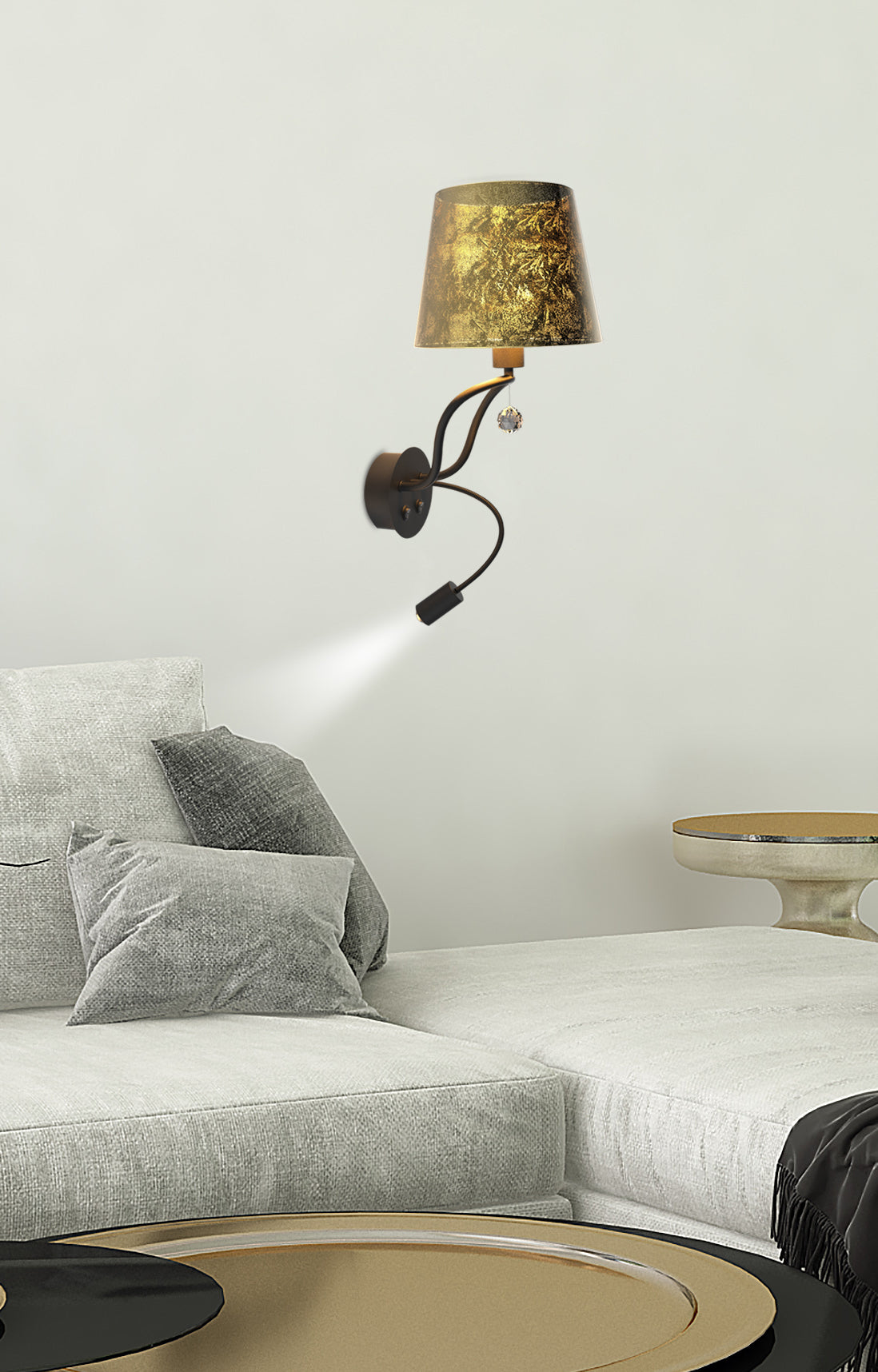 SARIA lampa kinkiet E14 LED+ LED czarno złoty apeti