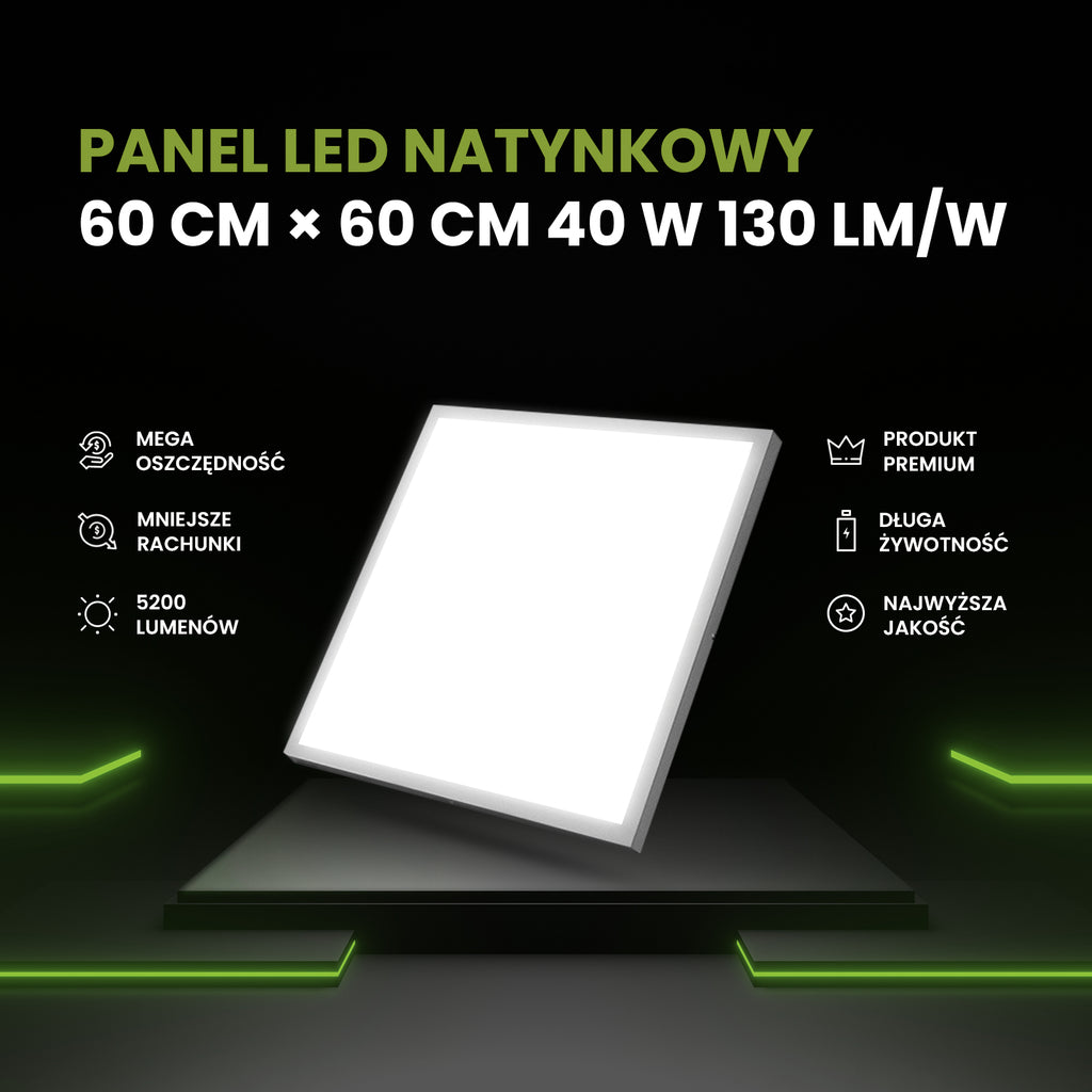 Panel LED natynkowy 60x60 40W biały PL-C05 130lm/W 4000K barwa neutralna