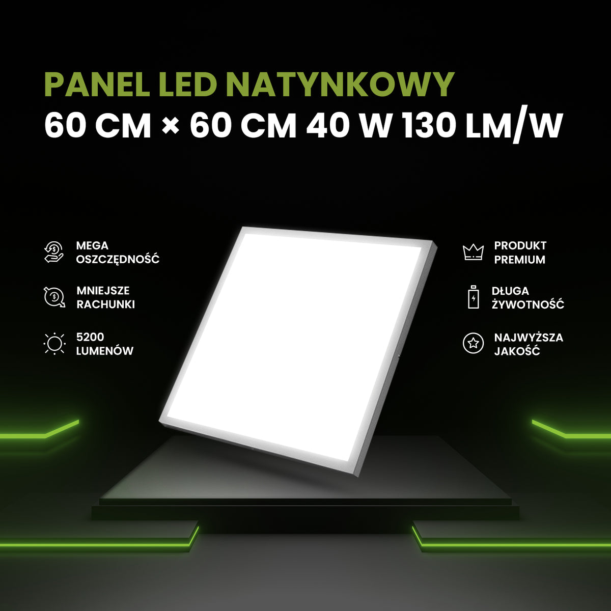 Panel LED natynkowy 60x60 40W biały PL-C05 130lm/W 4000K barwa neutralna
