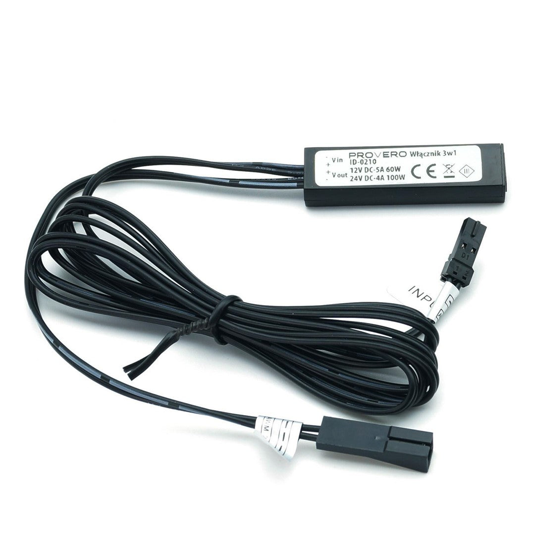 Włącznik uniwersalny czarny  3W1 12V 60W zbiżeniowy, do szaf, ściemniacz