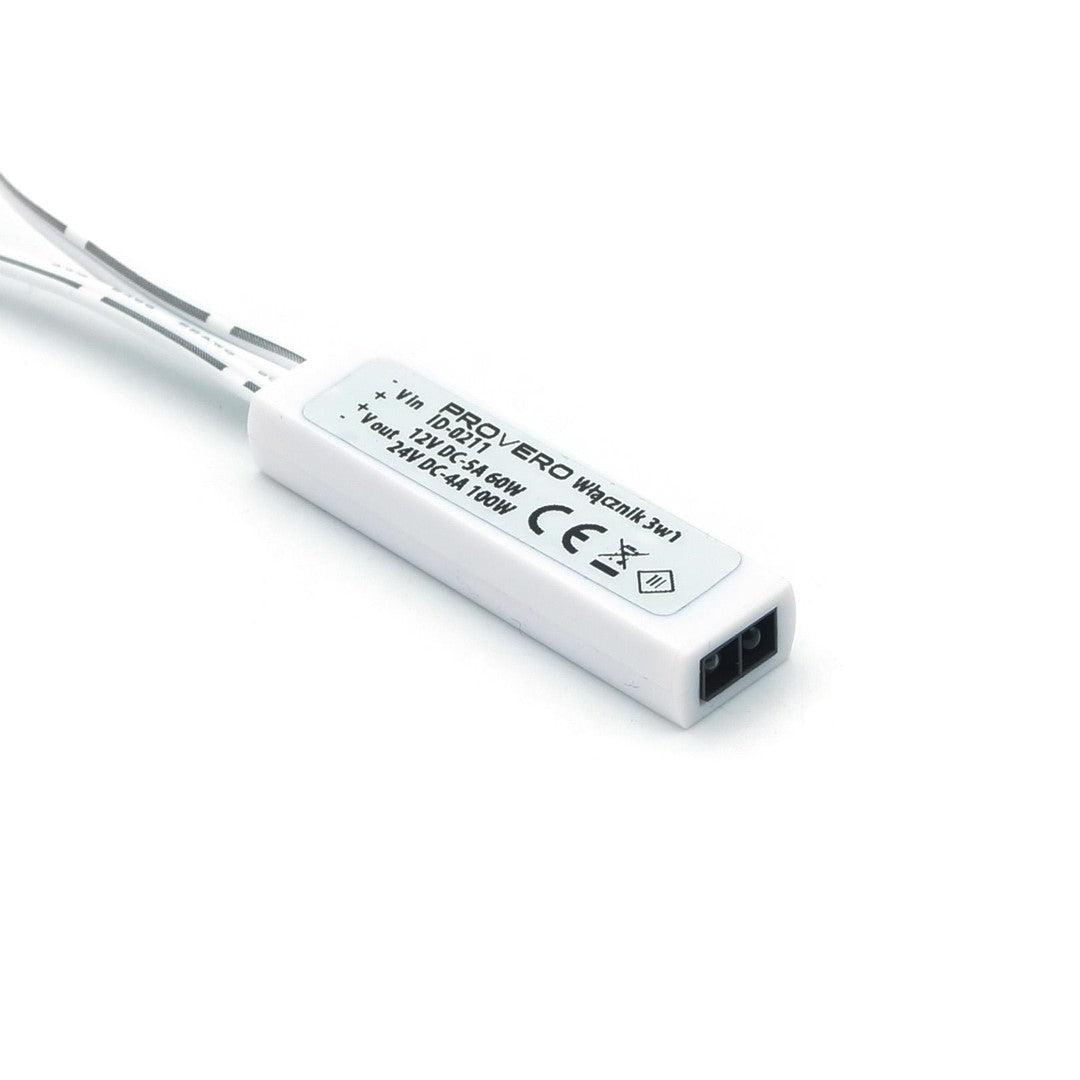 Włącznik uniwersalny biały 3W1 12V 60W zbiżeniowy, do szaf, ściemniacz