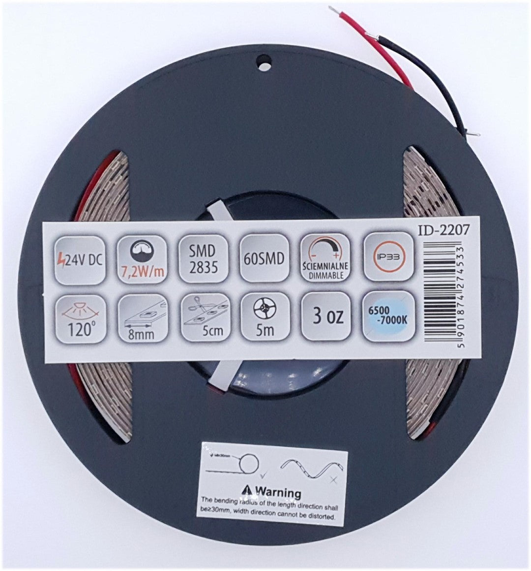 Taśma LED 60 SMD 2835 IP20 6500K 24V7,2W, 3 lata gwarancji, rolka 5m