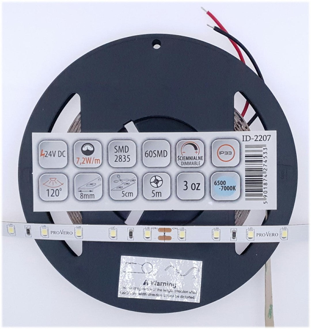 Taśma LED 60 SMD 2835 IP20 6500K 24V7,2W, 3 lata gwarancji, rolka 5m