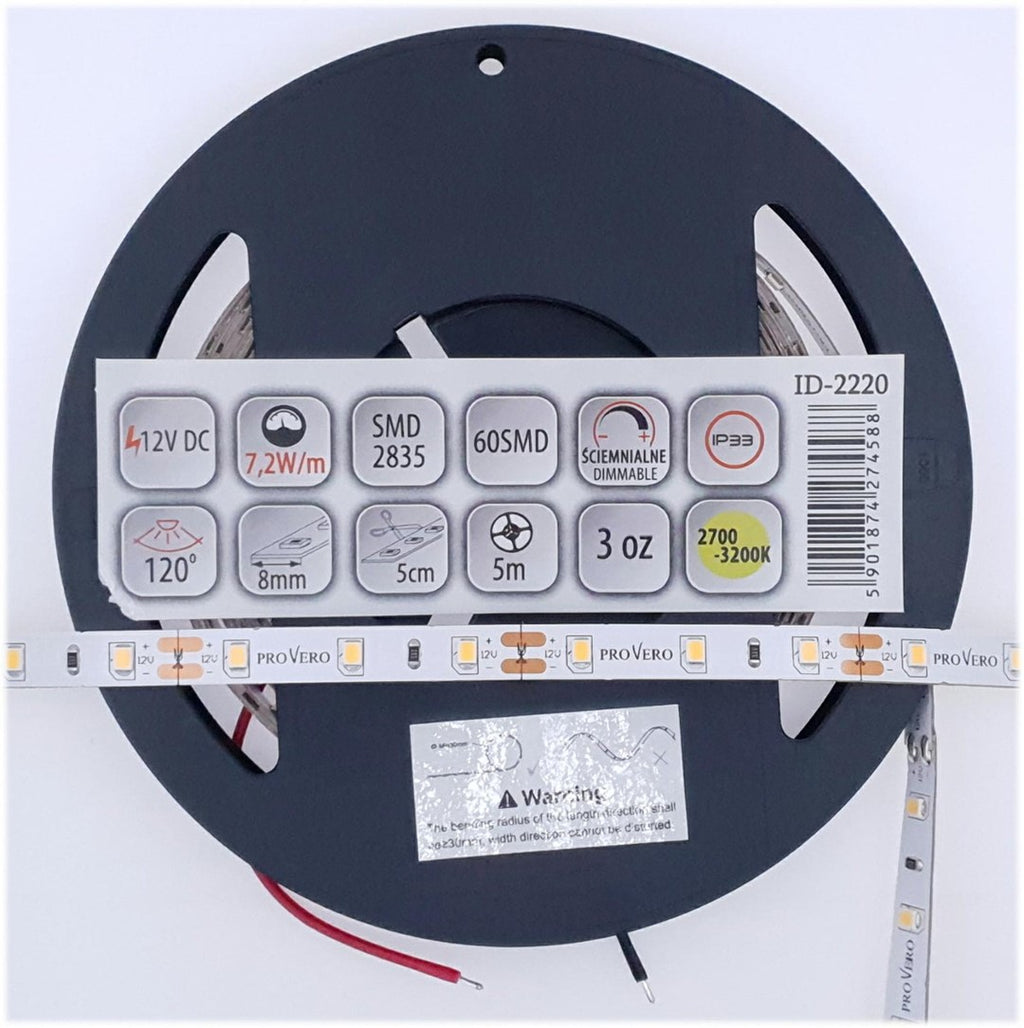 Taśma LED PRO 60 SMD 2835 IP33 3000K 7,2W, 3 lata gwarancji, rolka 5m