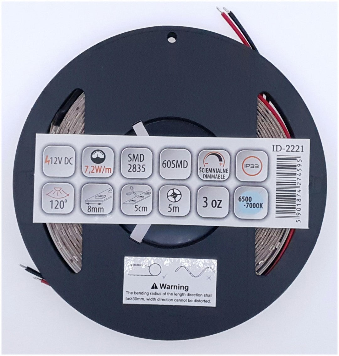 Taśma LED PRO 60 SMD 2835 IP33 6500K7,2W, 3 lata gwarancji, rolka 5m
