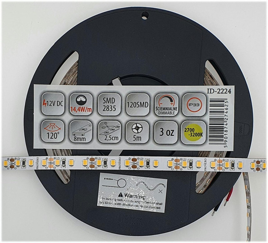 Taśma LED 120 SMD 2835 IP33 3000K 14,4W, 3 lata gwarancji, rolka 5m