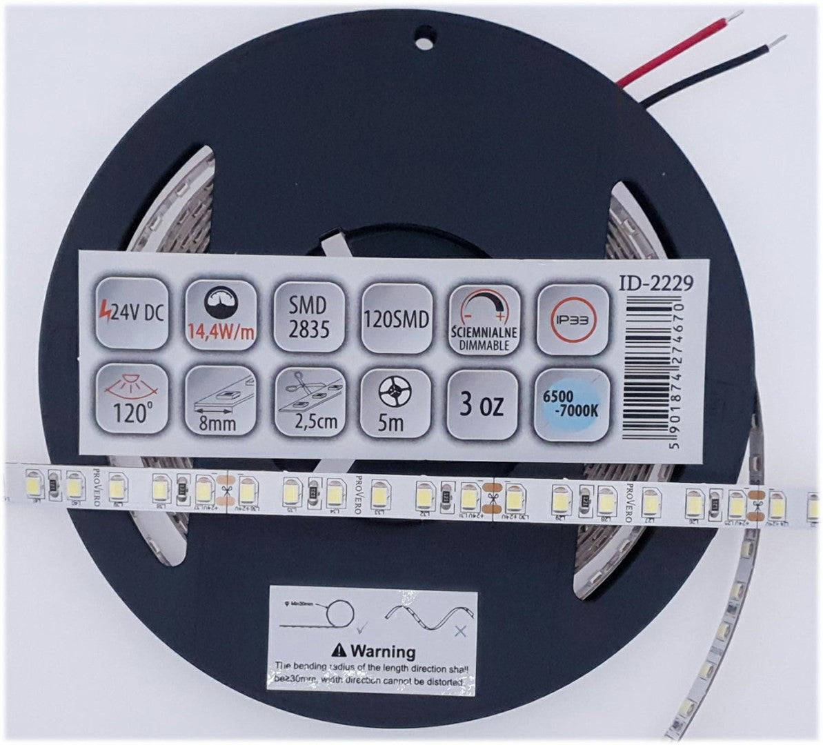 Taśma LED 120 SMD 2835 IP33 - zimna 24V 14,4W, 3 lata gwarancji, rolka 5m