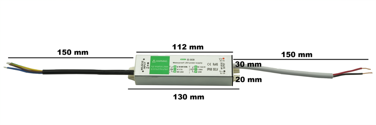 Komp. zasilania wodoodp. IP67 1,67A 20W 12V DC