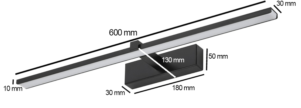 Lampa nad lustro VENUS 12W 60cm czarna4200K