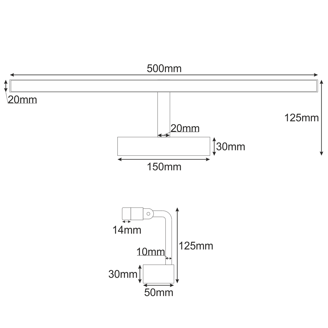 Lampa nad lustro TERRA 12W 50 cm 4000Kwygięta