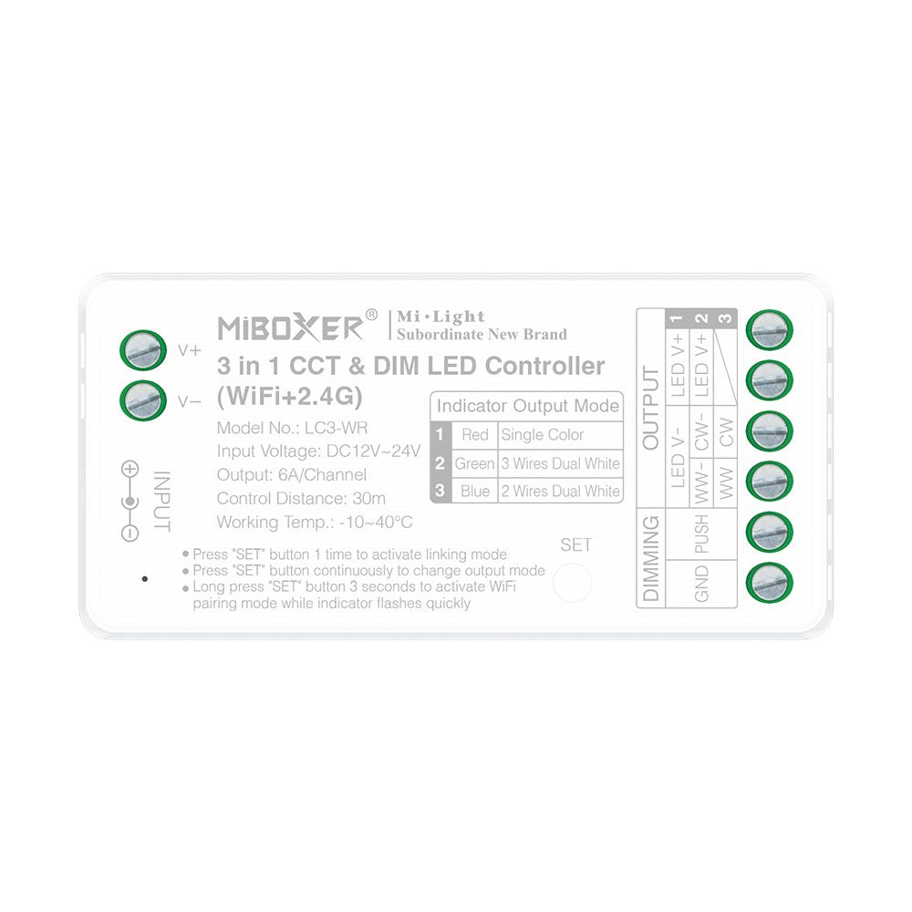 Odbiornik taśm LED MONO/CCT 2 przewody, (WiFi+2,4GHz) 10A