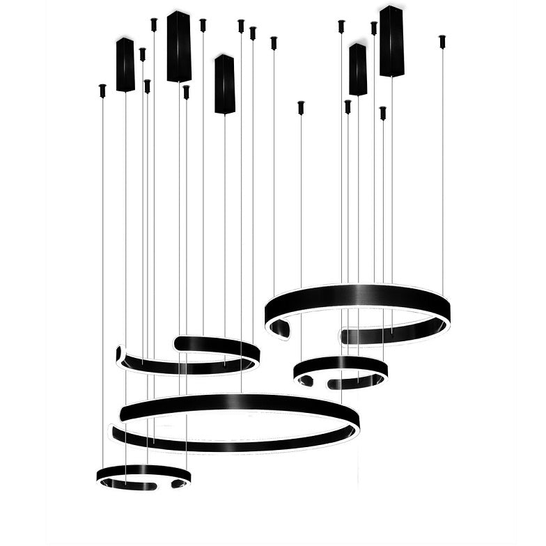 Lampa wisząca czarna 5 okręgów 264W DL-I02 + Pilot LARA