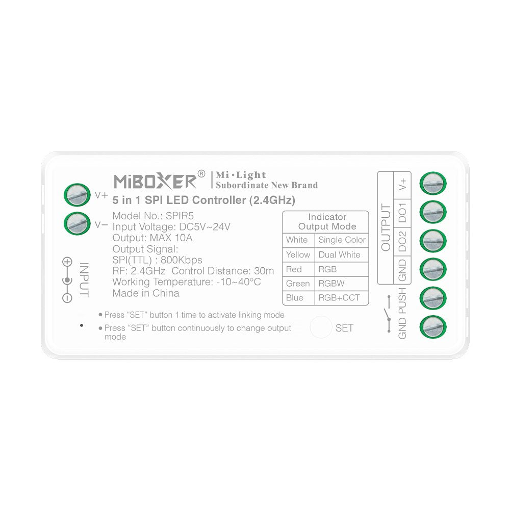 Mi-light Sterownik cyfrowy SPIR5 10A 5in1 MONO/CCT/RGB/RGBW/RGBCCT SPI 2,4Gh