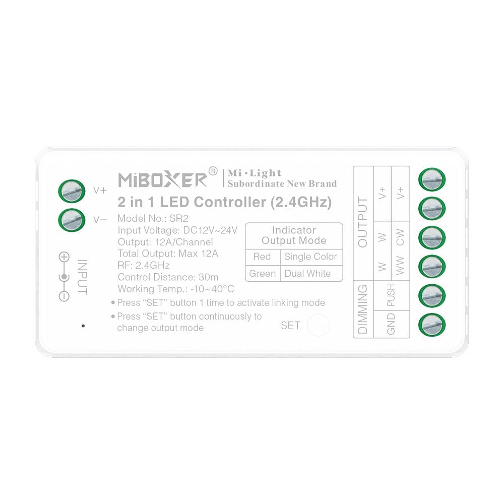 Mi-Light odbiornik taśm LED MONO/CCT30m,moc 12A PUSH (FUT035S+)