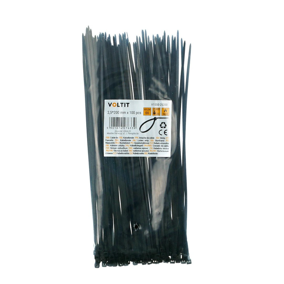 Opaska kablowa 2,5*200 nylon 66 czarna