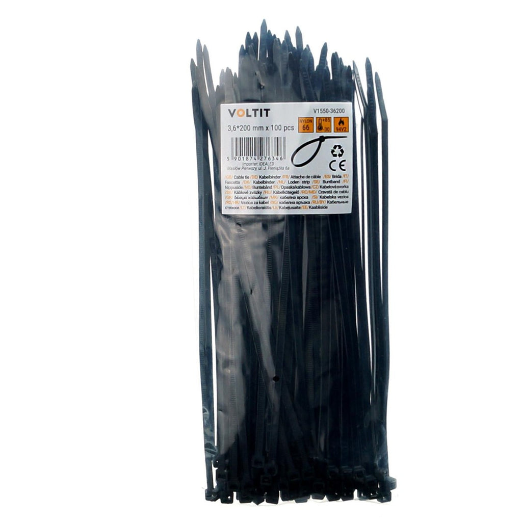 Opaska kablowa 3,6*200 nylon 66 czarna